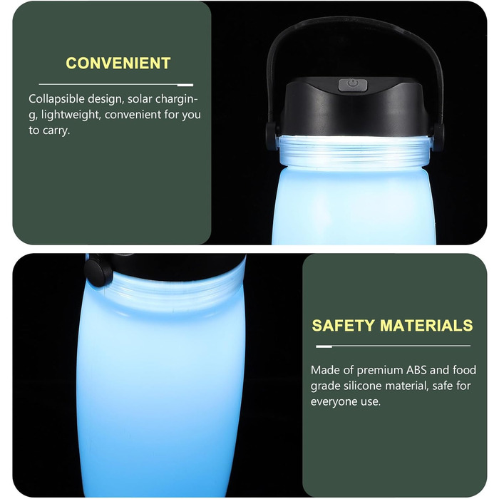 Сонячний чайник Supvox USB для кемпінгу з сонячною зарядкою, легкий, багатофункціональний як чайник і нічник, портативний для пригод на свіжому повітрі, синій, для кемпінгу та походів