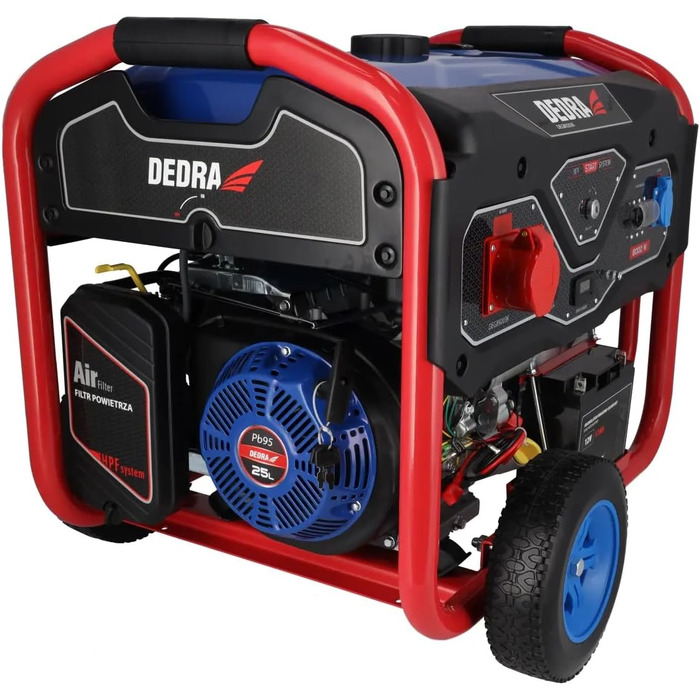 Генератор DEDRA, максимальна потужність 8,3 кВт (8000 Вт), двигун 459 см з мідною обмоткою, 1 x 400 В, 1 x 230 В. Аварійне джерело живлення для будинків, садів, кемпінгів або інших застосувань. 8,0 кВт