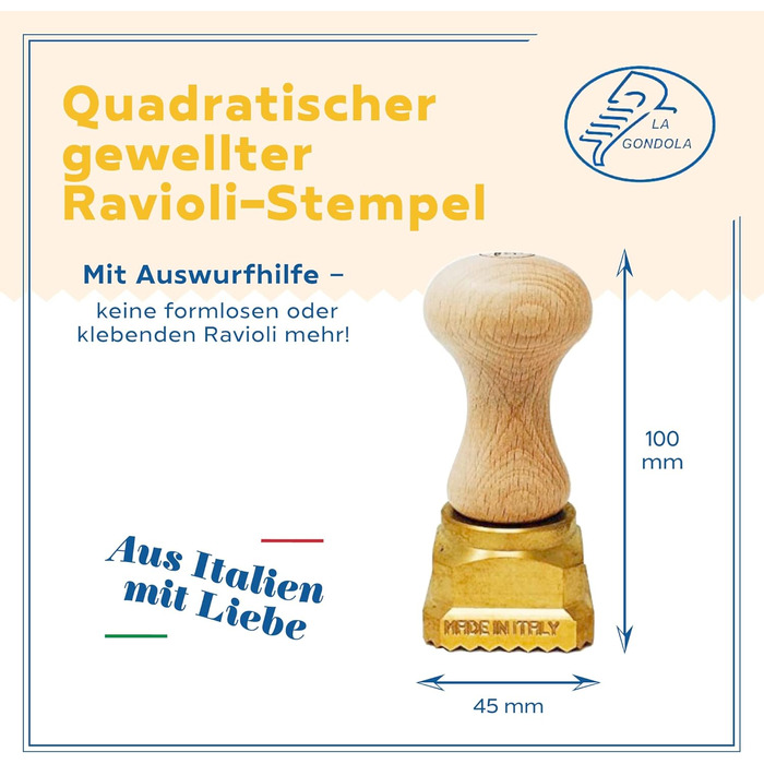 Квадратна хвиляста 45x45мм Італійський інструмент для пасти для домашньої комерційної кухні Латунь, натуральне дерево Простота у використанні Форма для печива равіолі, виготовлена в Італії