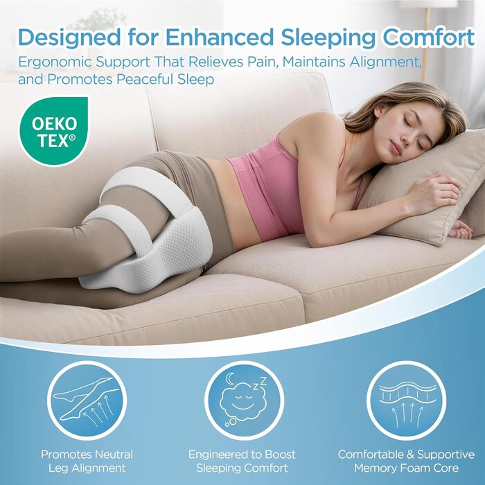 Подушка для колін для тих, хто спить на боці Ортопедична подушка для ніг для безболісного сну Ергономічна опорна подушка з в&39язкопружної піни з ефектом пам&39яті Дихаючий чохол (білий)