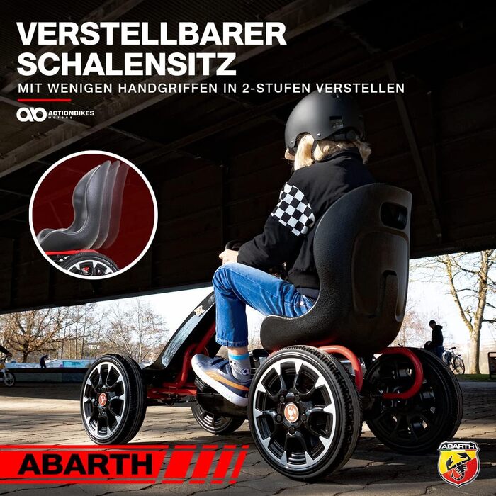Екшн-велосипеди Motors GoKart Abarth FS595 Kettcar - Картинг - Педальний автомобіль з ручним гальмом - Закритий корпус з ланцюгом