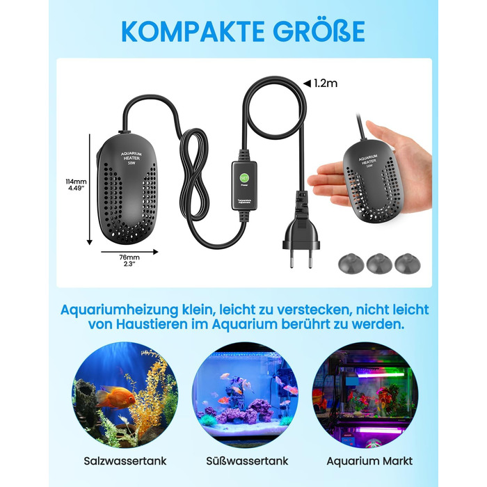 Акваріумний обігрівач DoRight 50W 50L Ultra Heater з термометром, інтелектуальний цифровий світлодіодний дисплей температури, захист від перегріву, зовнішній контролер температури, термостат для Betta