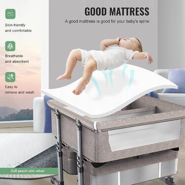 Односпальне ліжко для двох немовлят, дитяче ліжко для близнюків, колиска для близнюків, односпальне ліжко поруч зі мною, регульована висота в 6 напрямках, легко розкладне спальне ліжко, портативне дитяче ліжко кольору хакі