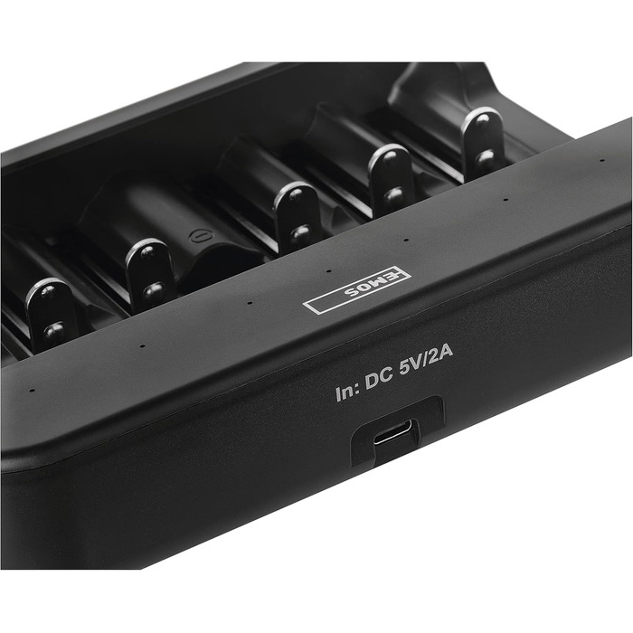 Універсальний зарядний пристрій EMOS для NiMH та NiCd акумуляторів, швидкий зарядний пристрій 500 мА, для 1-6 акумуляторних батарей AAA, AA, C, D, 9V, включаючи кабель USB-C, світлодіодний індикатор, захист батареї, функції безпеки