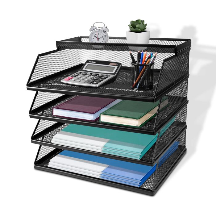 Штабелювані лотки для документів 5-ярусний лоток для листів великої місткості (32 x 25 x 30 см), підходить для зберігання офісного приладдя та документів (чорний колір)