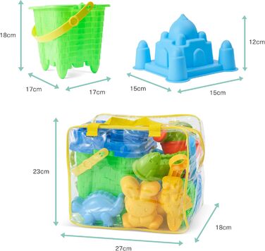Набір пісочних іграшок з 13 предметів з сумкою для зберігання для хлопчиків та дівчаток - пляжні іграшки, пісочний замок для пісочниці, саду та ванної кімнати