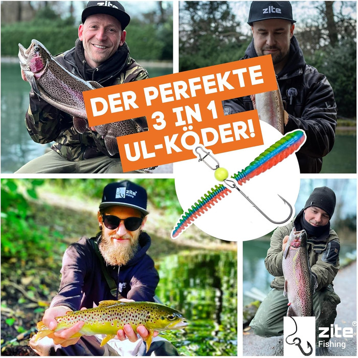 Приманка для лову форелі Zite Fishing Twerky Tailer (м&39який пластик) 3-в-1 м&39яка пластикова приманка/рибальська блешня для форелі Зроблено в Німеччині Без фталатів Альтернатива приманці та блешні для лову форелі, різні види форелі