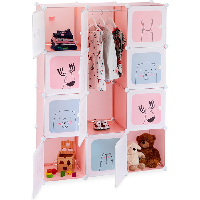 Полиць, стелаж, дитяча кімната, дівчатка, кумедні мотиви, пластик, шафа з дверцятами зроби сам, HBT 145x110x37.5 см, рожевий, 9