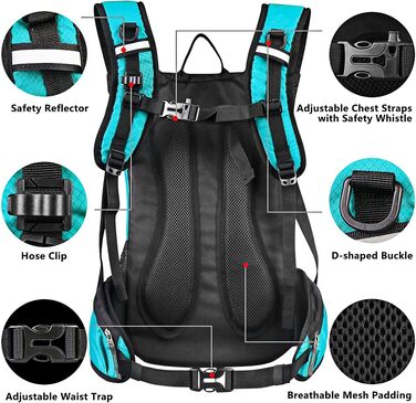 Гідратаційний рюкзак, 20 л / 2 л камера, Водонепроникний, Нейлон/Пластик, Чорний матовий