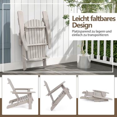 Складане крісло COSTWAY Adirondack, комплект з 2 шт. , дерев&39яне крісло Adirondack, садове крісло з високою спинкою та широкими підлокітниками для саду, патіо, вантажопідйомність 180 кг (сіре) сірого кольору, комплект з 2 шт.