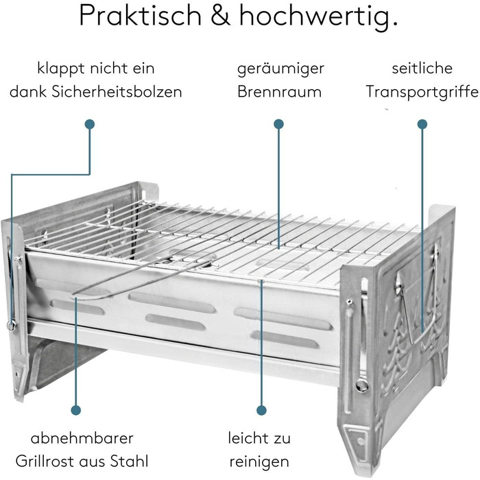 Кемпінговий гриль VENTON 26,8 x 40,2 x 19,8 см (Д x Ш x В) Складаний та портативний міні-гриль Практичний дорожній гриль зі знімною решіткою для гриля Міцний складаний гриль з нержавіючої сталі Портативний гриль для вулиці