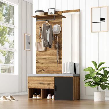 Набір вішалок для одягу Ymkua настінна вішалка, набір вішалок для передпокою з підставкою для взуття, дзеркалом і подушками, набір