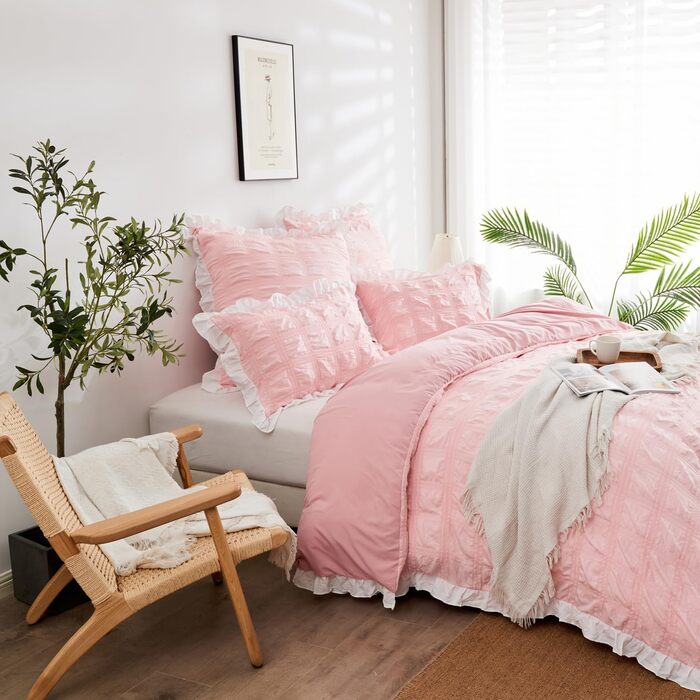 Постільна білизна LAWENDA Постільна білизна в клітинку рожева 200 x 240 см Романтичний комплект постільної білизни в клітинку Диха