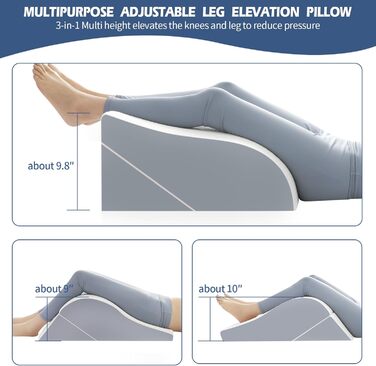 Клиноподібні подушки для ніг для сну, клиноподібні подушки для ніг після операції з ендопротезування коліна, клиноподібні подушки для ніг для підняття, щоб зменшити набряк та покращити кровообіг, регульована висота 3-в-1 пінопластова подушка-клин, білий к