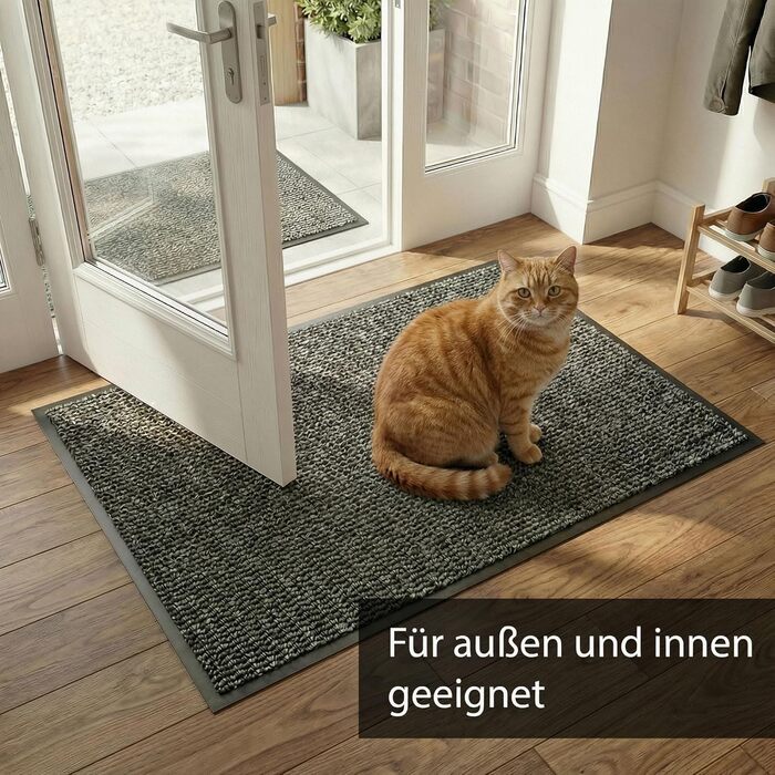 Килимок для дверей HELLSER Килимок для бруду для використання всередині та зовні приміщень Нековзний та плоский Сертифіковано Oeko-Tex Для дому, патіо та коридору Чорно-сірий 90x120 см (Прямокутний)