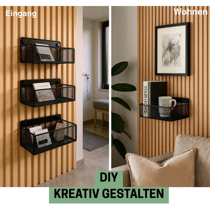 Набір аксесуарів дизайнерського виробника, полиці та настінні контейнери для настінних органайзерів та акустичні панелі для саморобних настінних полиць для офісу, кухні тощо (великий металевий дротяний кошик для настінних органайзерів без свердління) Мета