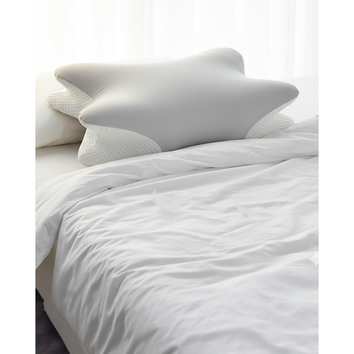 Велика подушка для шиї, подушка для голови, подушка для підтримки шиї, подушка з піни з ефектом пам&39яті, ергономічна ортопедична подушка з наволочкою, подушка для сну на боці, спині та животі - 60 x 34 см x 9/13 см, сірий