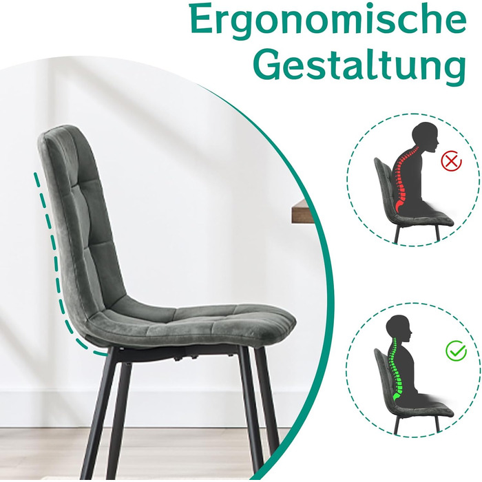 Обідні стільці LEWE, Комплект із 6 шт., М&39які стільці, Стільці для їдальні, Стілець з м&39якою тканиною Technology, Кухонний стілець, Стілець для вітальні, Дизайнерський стілець зі спинкою та металевими ніжками, 6 темно-сірих