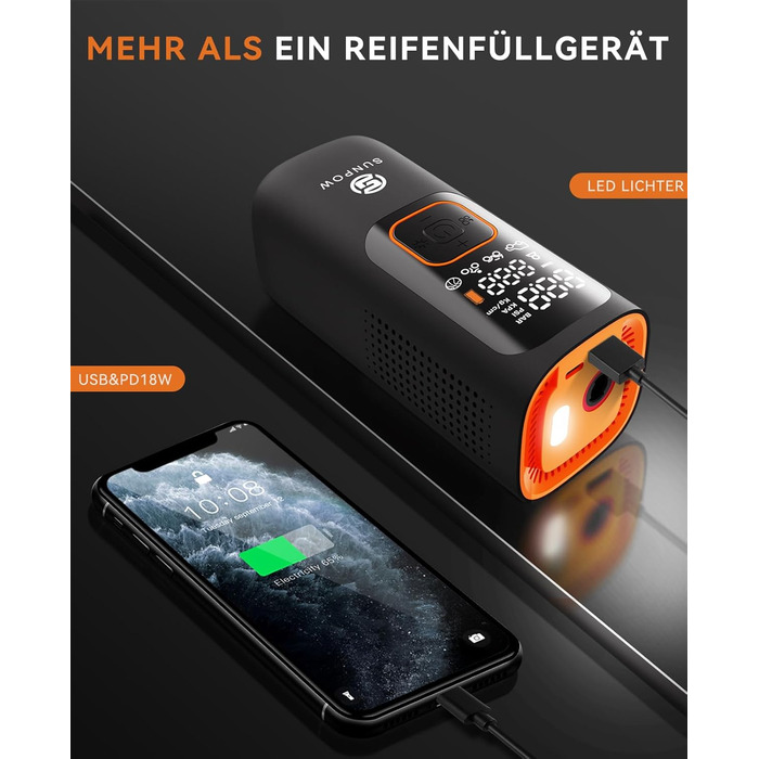 Електричний повітряний насос SUNPOW, портативний міні-компресор з акумулятором 7500mAh, портативний повітряний компресор 160PSI, п