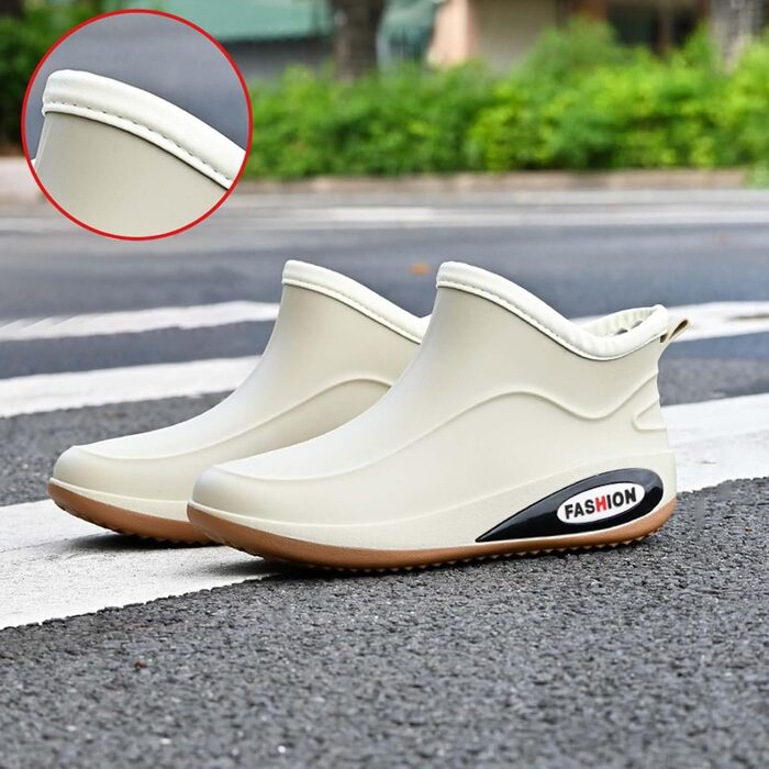 Водне взуття, гумові чоботи, короткі гумові чоботи, для чоловіків та жінок, до щиколотки, зручні, для садівництва, легкі, для катання на човні, кемпінгу, вітрильного спорту, подорожей та походів, бежевий, 39 1/3 EU