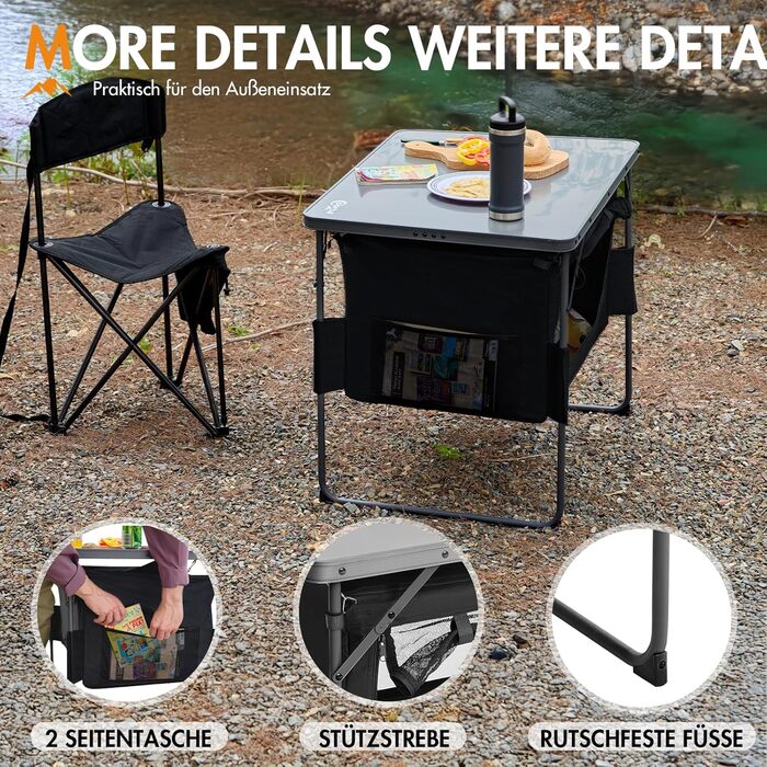 Портальний розкладний кемпінговий стіл з місцем для зберігання, розкладний обідній стіл, міні-садовий стіл, надлегкий для кемпінгу, використання на вулиці, балкону, саду