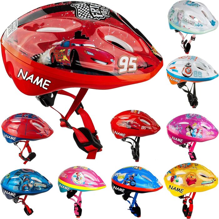 Дитячий шолом / велосипедний шолом - мотив для хлопчиків - розмір 52-56 - приблизно від 3 до 15 років - вкл. ім'я - розміри регулю