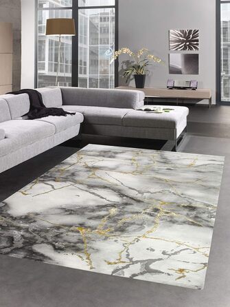 Килим CARPETIA мармуровий візерунок з блискучими волокнами сіре золото розмір 200 х 290 см