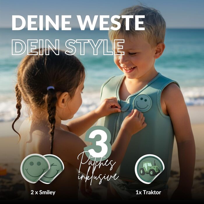 Дитячий рятувальний жилет NOARD Засіб для плавання з більш ніж 40 нашивками для персоналізації Доступний у різних дизайнах та розмірах 1530 кг 26 років Сертифіковано EN 13138-12021 для безпечного навчання плаванню M Просто зелений