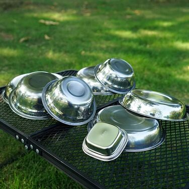 Набір посуду для кемпінгу на 22 частини, портативний похідний набір, полірований посуд з нержавіючої сталі, столові прибори для туризму та походів