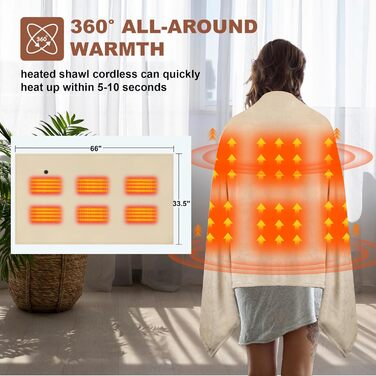 Бездротова ковдра з підігрівом з акумулятором 10000 мАг, електрична фланелева ковдра з підігрівом 160x90 см, портативна для жінок та чоловіків, 3 рівні нагріву, можна прати для дому, офісу, кемпінгу, хакі