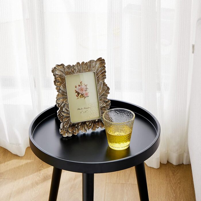 Круглий чорний журнальний столик, маленький столик, 45 x 35 см, столик для вітальні, тумбочка з ніжками з масиву дерева, скандинавський стиль, маленький дерев&39яний журнальний столик для спальні, балкону