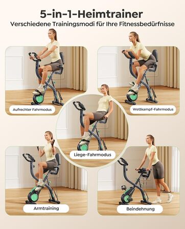 Новий складаний велотренажер Toputure із застосунком, ергометр 5-в-1 з тросами опору для рук і ніг, 16 магнітних рівнів опору, домашній тренажер до 140 кг, ультратихий зелений