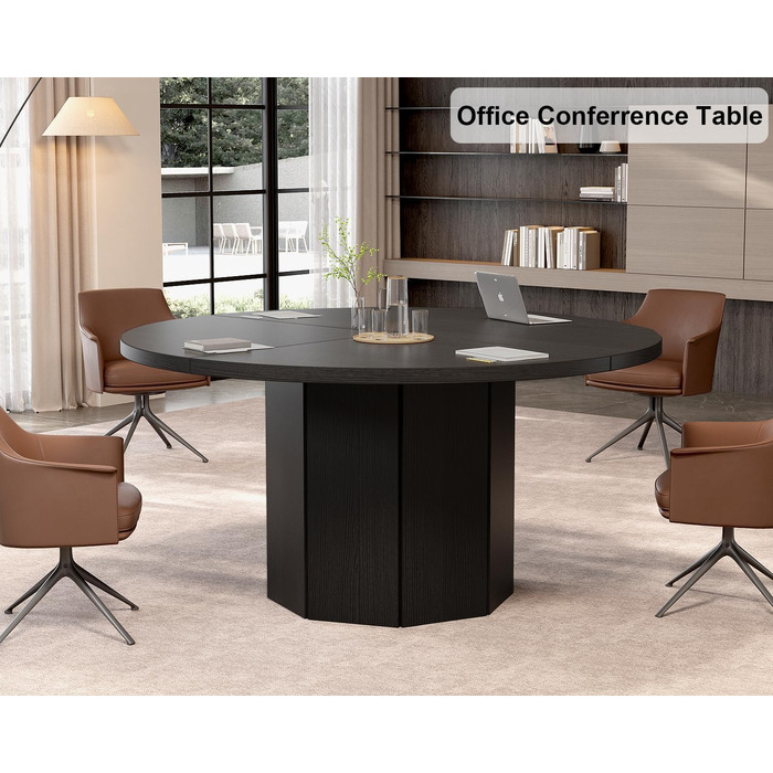 Круглий обідній стіл HSH, кухонний стіл для 4-6 осіб, дерев&39яний обідній стіл, сучасний дизайн, обідній стіл для ресторану/вітальні з восьмикутною основою, чорний дуб, 120 см, чорний дуб 120 x 120 x 75 см