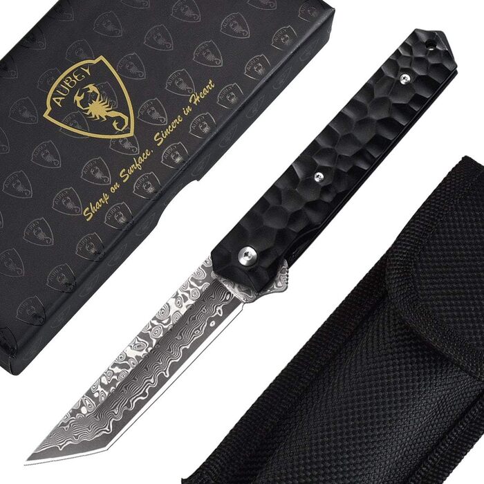 Кишеньковий ніж з дамаської сталі AUBEY, складаний ніж танто з дамаської сталі чорний, дамаський ніж в японському стилі, одноручни