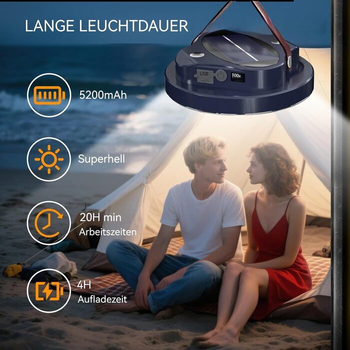 Світлодіодний кемпінговий ліхтар LETOUR, акумуляторний кемпінговий ліхтар з акумулятором 5200 мАг, зовнішній кемпінговий ліхтар, 4 режими освітлення, акумуляторний кемпінговий ліхтар, світлодіодний кемпінговий ліхтар, ліхтар для намету, аварійне освітленн