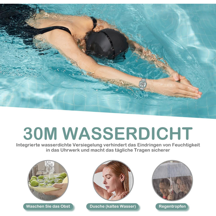 Крокомір для жінок, фітнес-трекер для ходьби, водонепроникний спортивний годинник, лічильник калорій, наручний годинник з великим цифровим дисплеєм, для пенсіонерів, жінок та людей похилого віку, зелений