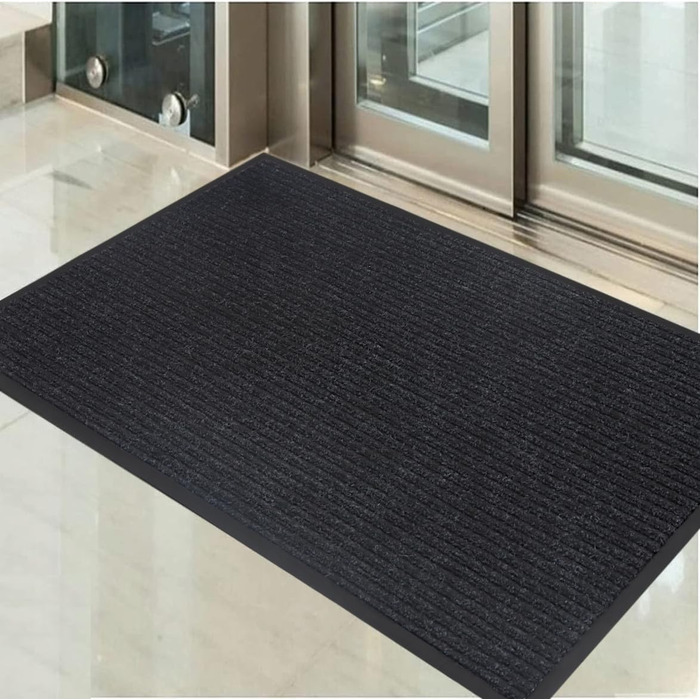Чорний килимок для дверей 50x80 см Міцний, нековзний килимок для вловлювання бруду для використання всередині та зовні приміщень абсорбуючий килимок для дверей з поліпропілену та ПВХ, чорний, 50 x 80 см (прямокутний)