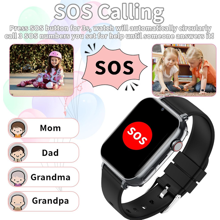Дитячий смарт-годинник з GPS та телефоном, дитячий смарт-годинник 4G з SIM-карткою, функцією відеодзвінків, GPS-годинник, шкільний режим SOS, водонепроникні ігри, будильник, дитячий годинник-подарунок для учнів, чорний - 4G GPS відеодзвінки