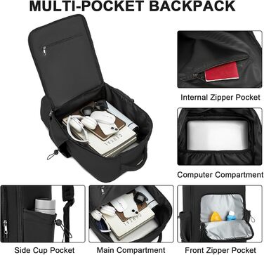 Чоловічий спортивний рюкзак Seyfocnia, водонепроникний рюкзак з відділенням для взуття, легкий дорожній рюкзак, чорний 20 дюймів темно-чорний