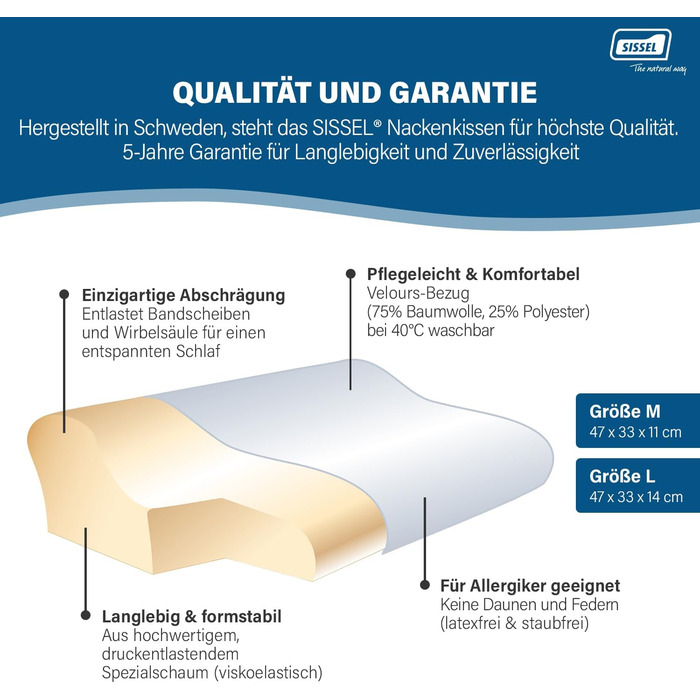 Подушка для шиї SISSEL Soft L Спеціальна в&39язкопружна піна Ергономічна підтримка хребта Чохол з велюру, який можна прати Розслаблення м&39язів шиї та плечей Гарантія 5 років 47 x 33 x 14 см