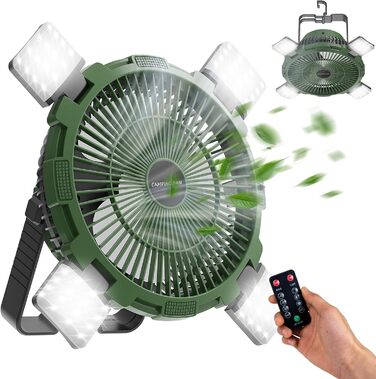 Вентилятор для кемпінгу Qoosea 3 IN 1 8000mAh Тихий вентилятор для кемпінгу зі світлодіодним підсвічуванням для намету Настільний USB-вентилятор з гачком Пульт дистанційного керування Портативний вентилятор для риболовлі на вулиці Автомобіль Домашній офіс
