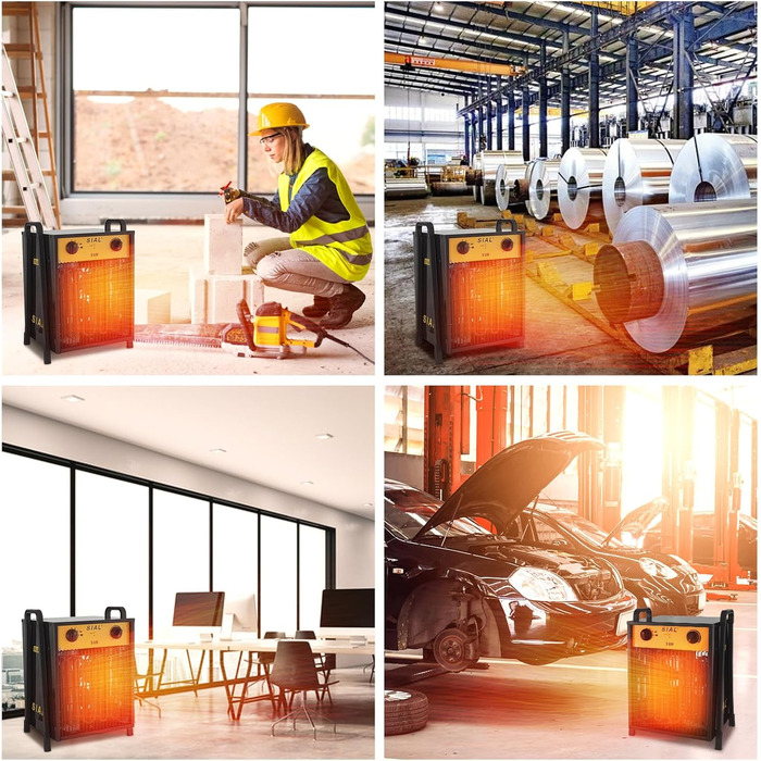 Електричний обігрівач SIAL 9000 Вт, 400 В - Будівельний обігрівач/осушувач повітря - Промисловий обігрівач з 2 режимами нагріву - Для гаражів, майстерень, будівельних майданчиків - DA9 - Чорний 9 кВт-Чорний