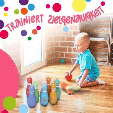 Дитячий боулінг з рожевою папайєю XL - набір з 12 предметів, іграшка для гри в боулінг на вулиці та в приміщенні, виготовлена з деревини, сертифікованої FSC, навчає та сприяє розвитку вашої дитини Classic XL