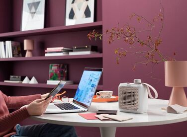 Настільний керамічний тепловентилятор De'Longhi Capsule Desk HFX10B03.PK, тихий міні-швидкий обігрівач, регульована решітка, захис