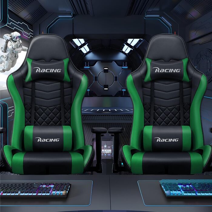 Ігрове крісло, офісне крісло, ігрове крісло з функцією гойдання до 170, ергономічне ігрове крісло з регульованою поперековою подушкою та підголівником, м&39яке ігрове крісло з подушкою сидіння, ігрове крісло 150 кг