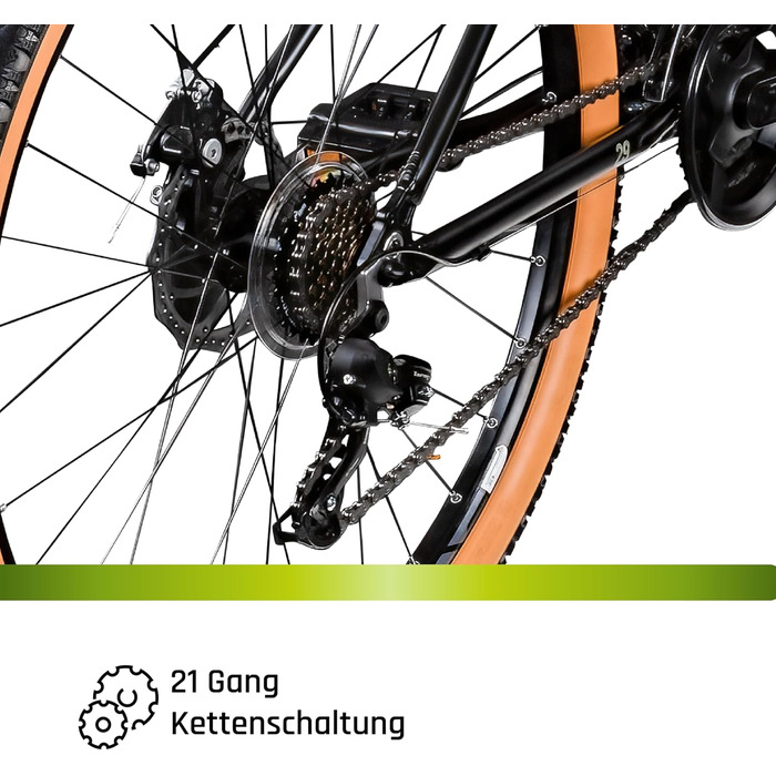 Гірський велосипед Galano Toxic Hardtail 29 дюймів для дорослих, MTB, 21 швидкість, амортизаційна вилка, дискові гальма, чорний/бежевий, 40 см