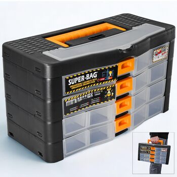 Кейс для інструментів, органайзер для дрібних деталей, 4 шухляди, 390x190x215 мм, ящик для сортування, 21 регульоване внутрішнє відділення, ящик для асортименту, що штабелюється, ящик для інструментів, ящик для зберігання, магазин для дрібних деталей, маг