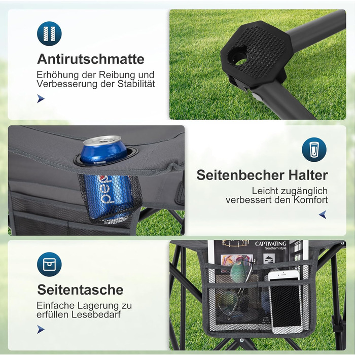 Кемпінгове крісло, 2 шт., складне крісло, кемпінгове крісло з підставками для чашок, складне крісло, кемпінгове рибальське крісло, складне з підлокітниками, вуличне крісло сірого кольору, 39S CAMP