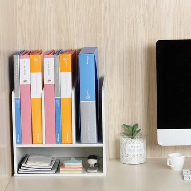 Відділення дерев&39яний органайзер для офісного столу формату A4 Тримач для документів Лоток для файлів Тримач для журналів Лоток для листів Організатор для паперових журналів, білий, 4-