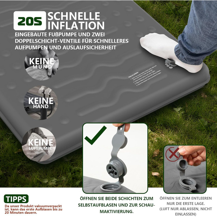 Килимок для сну HiiPeak R-value 9.5 надзвичайно теплий кемпінговий матрац з подушкою, ізольований пінопластовий надувний матрац для зими та літа, зручний килимок для сну для кемпінгу, активного відпочинку на свіжому повітрі, походів та наметів, сірий